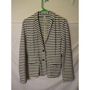 J CREW Nautical Coastal Boho Women’s CARDIGAN BLAZER WHITE BLUE 2 BUTTONS Medium